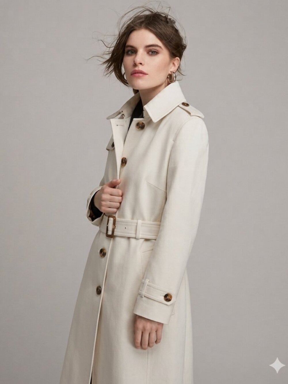 Burberry London "Lilith" Single-Breasted Belted Trench Coat Cream White 4R